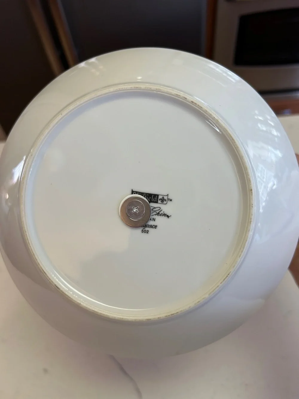 Two-Tier White Ceramic Jewelry or Dessert Stand with Silver Handle 9” high